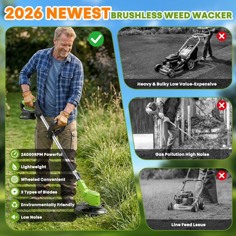 3-in-1 Cordless Electric Weed Wacker & Lawn Mower Pro