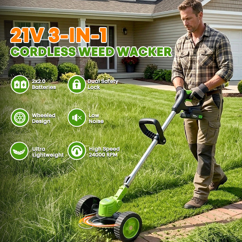 3-in-1 Cordless Electric Weed Wacker & Lawn Mower Pro